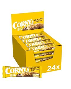 CORNY BIG Chokolade-Banan M&uuml;sli-bar 24&times;50g med fuldkornsflager, bananstykker og chokolade