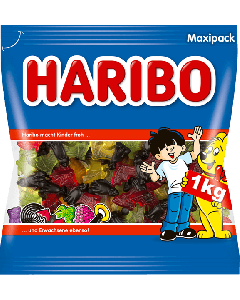 Haribo Vampire 1kg med frugtgummivinger og s&oslash;d-st&aelig;rk lakridskrop