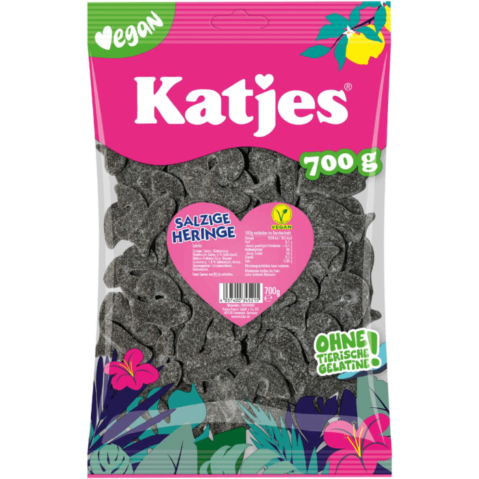 Katjes Salzige Heringe 700g veganske salte lakridsfisk med salmiak