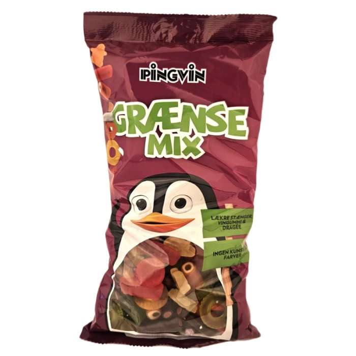 Pingvin Grænse Mix 800g blanding af lakrids, frugtgummi og vingummi